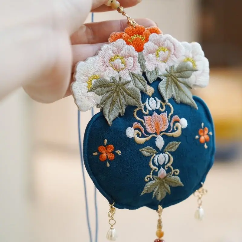 Cross Stitch Finished Hanfu Accessories with Long Tassel Pendants Embroidery Protective Talisman Exquisite Home Decoration