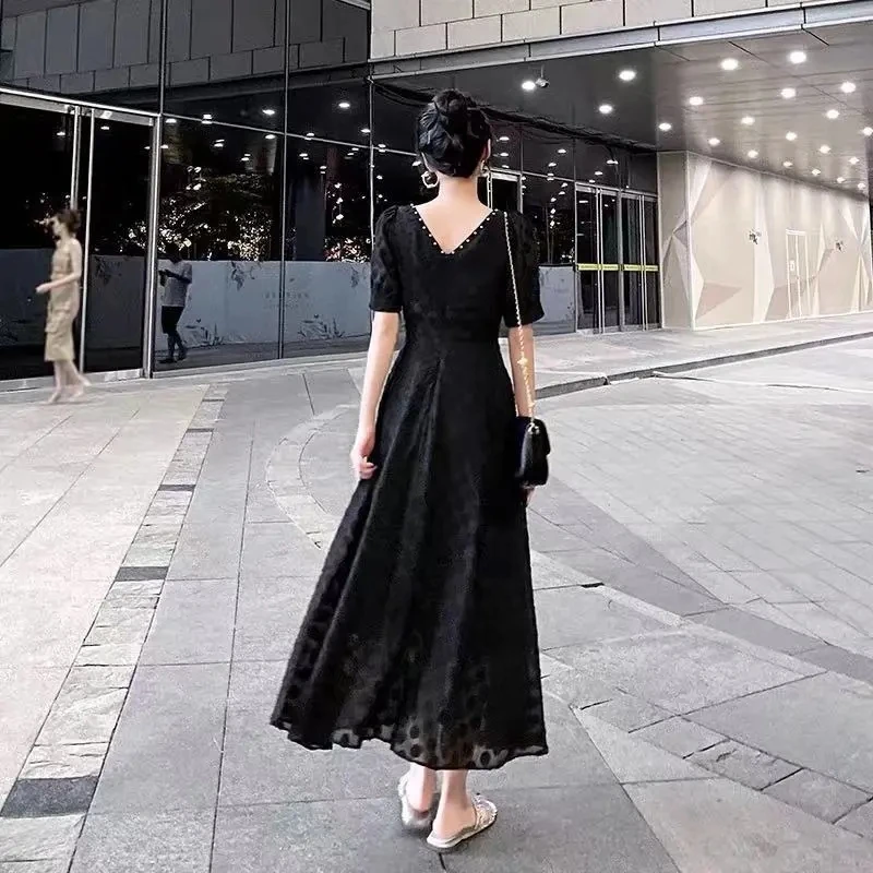 Women's Floral Dress Bubble Short Sleeve Square Neck Slimming Long Skirt Streetwear Maxi Dress for Women Vestidos