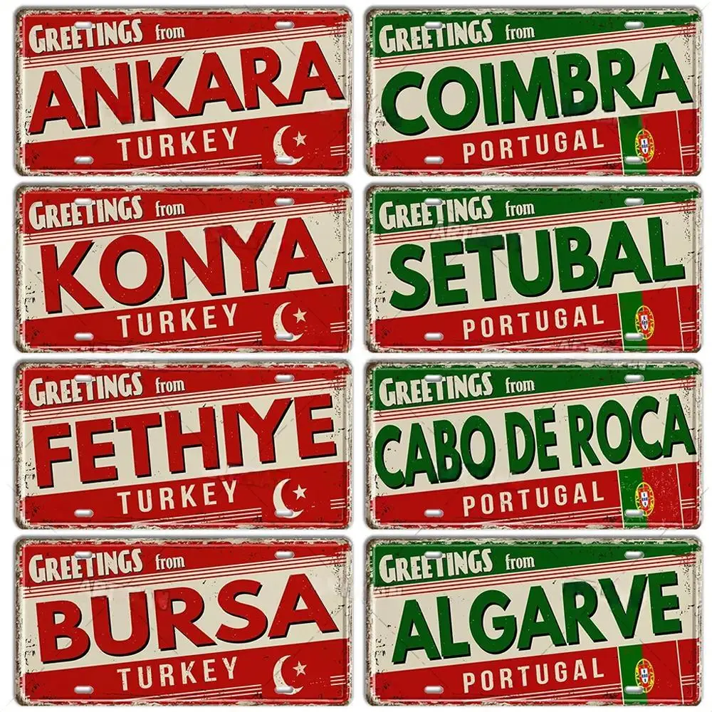 Turkey Portugal License Plate Metal Sign Portugal Landmark City State Decorative Plaque Garage Club Man Cave Bar Pub Wall Decor