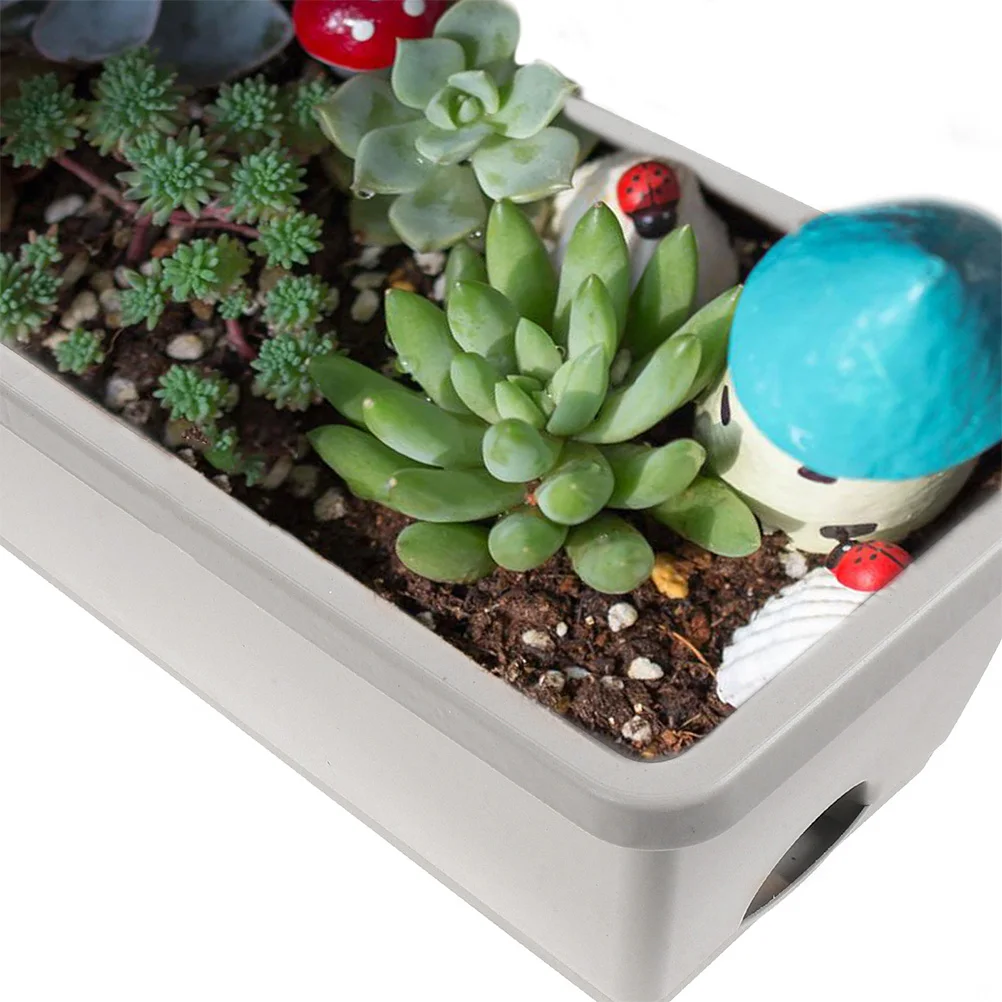 

2 Sets Thickened Resin Flower Planting Pots with Tray Rectangular Design Lightweight Durable Garden Supplies Planter for Indoor