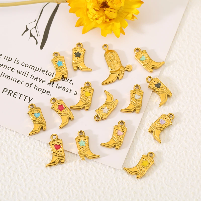 

5pcs Stainless Steel Two-sided Enamel Star Heart High Heel Charm Pendants for DIY Necklace Bracelet Jewelry Making Accessories