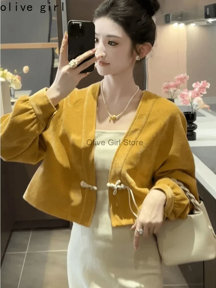 Women's Coat Traditional Chinese Clothing 2024 Spring Autumn Vintage Chinese Style Buckle Design Long Sleeve Top