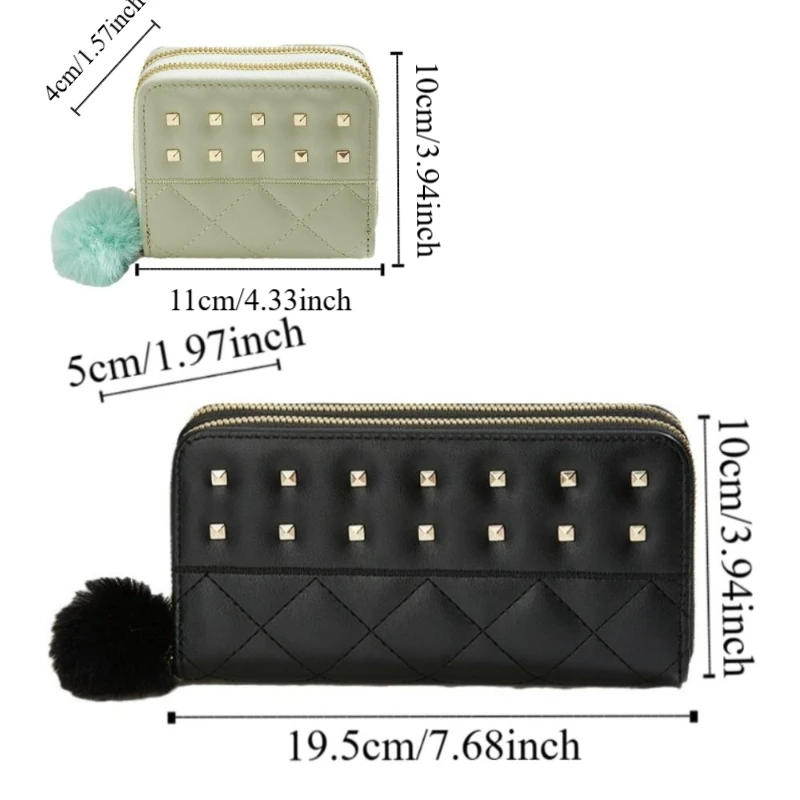 กระเป๋าสตางค์ผู้หญิงแบบยาว ทรงคลัทช์ หนัง PU ซิปคู่ พร้อมพวงกุญแจขนนุ่ม  กระเป๋าใส่บัตรทรงเหลี่ยมนุ่ม  สำหรับใช้กลางแจ้ง