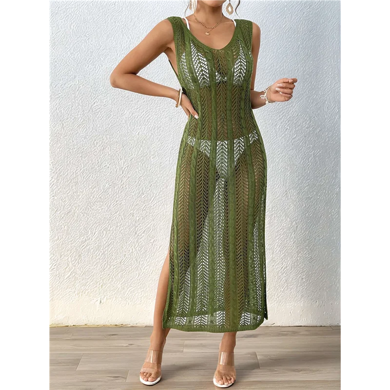 

【Party-Decoration】Vacation Cut-Out V-Neck Fashion Suspender Side Slit Beach Dress