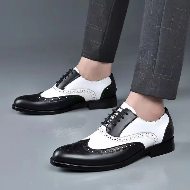 2024 men's leather shoes new brogue carved large size men's shoes color matching quality business car men's formal leather shoes