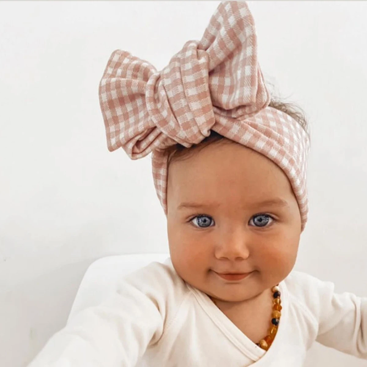 

Bandeau Bebe Cute Plaid Print Bow Headband Newborn Hair Accessories Large Bunny Turban Headwrap Children Kid Oversize Headbands