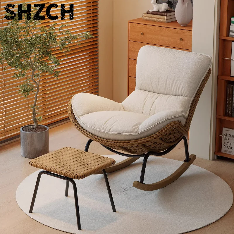 Ins Woven Rattan Lobster Chair Modern Rocking Lounge Chair for Balcony Indoor Swing Seat Comfortable Single Sofa for Living Room