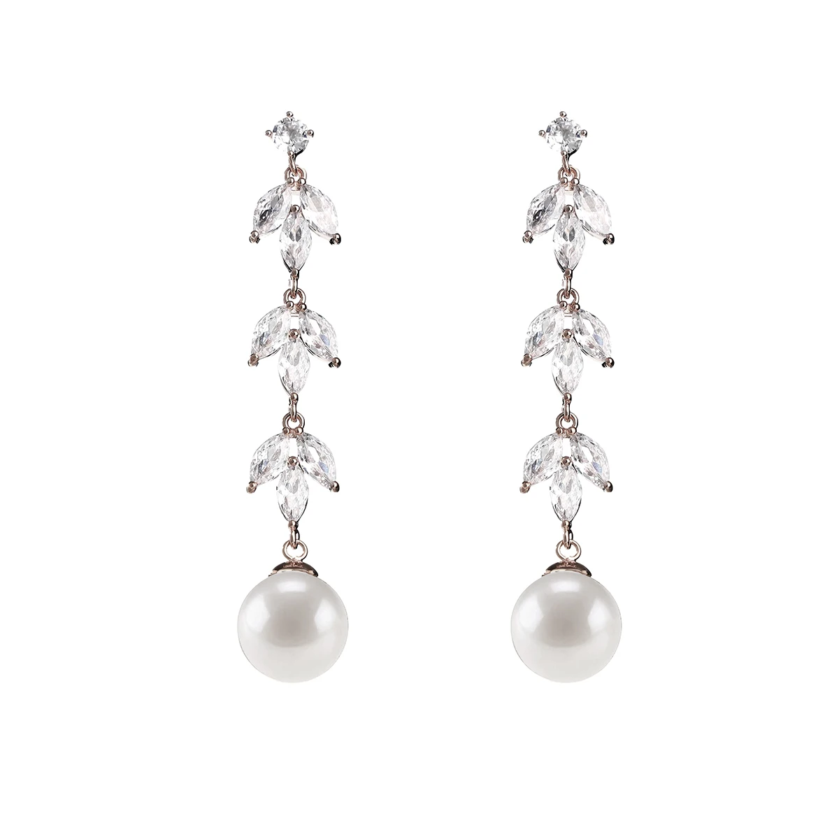 Elegant Rhinestone Drape Pearl Earrings Cubic Zirconia Pendant Earrings For Wedding Prom Party