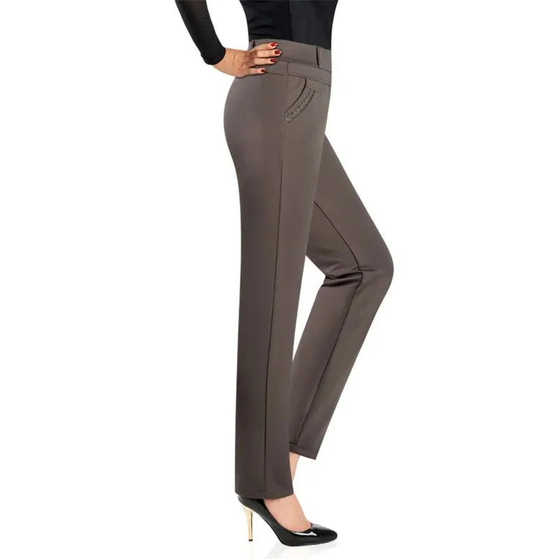

Middle-Aged Elderly Women's Pants Mom Pants Female High Waist Casual Trousers Elastic Waist Summer Thin Loose Straight Pants