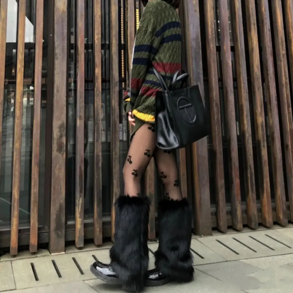 Fußabdeckung Kunstpelz Pelzige Beinwärmer Verdickte Schleife Lange Röhrensocke Weiche Y2K Lolita Stiefel Abdeckung Damen