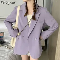 Casual Blazers Women High Street European Minimalist Pure Office Lady Temper Baggy Clothing Vintage Outwear Elegant All-match