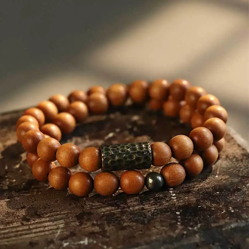 مم الأخضر دائرة مزدوجة مطرز للرجال النساء الأدبية العرقية نمط خشب الصندل الأسود الخوخ الخشب الفن واللعب سوار محظوظ المجوهرات