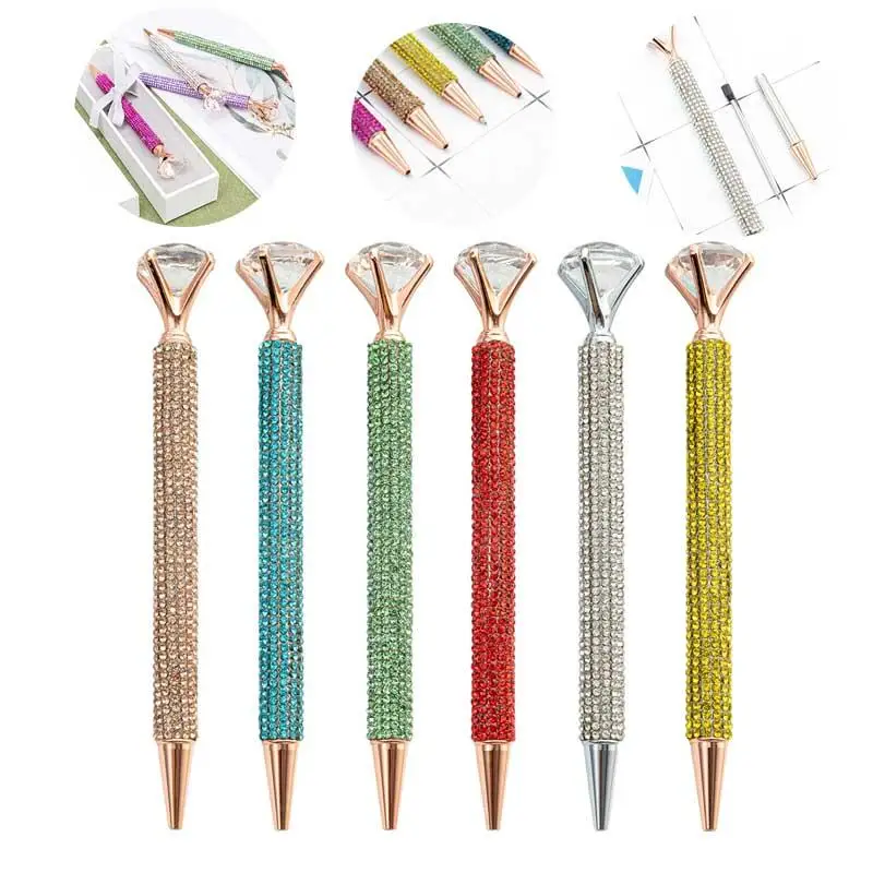 

5 шт. большая шариковая ручка для девочек, студенческие канцелярские принадлежности, вращающаяся металлическая ручка, хрустальная ручка, рекламная подарочная ручка