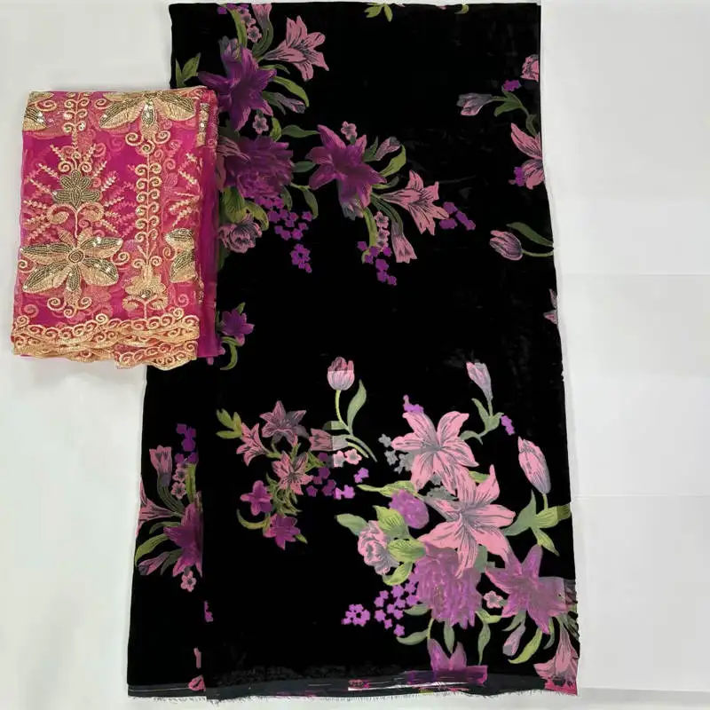 2023 High quality african printed velvet fabric 5+2 yards for ladies to wear soft and comfortable printed velvet silk fabric.L75