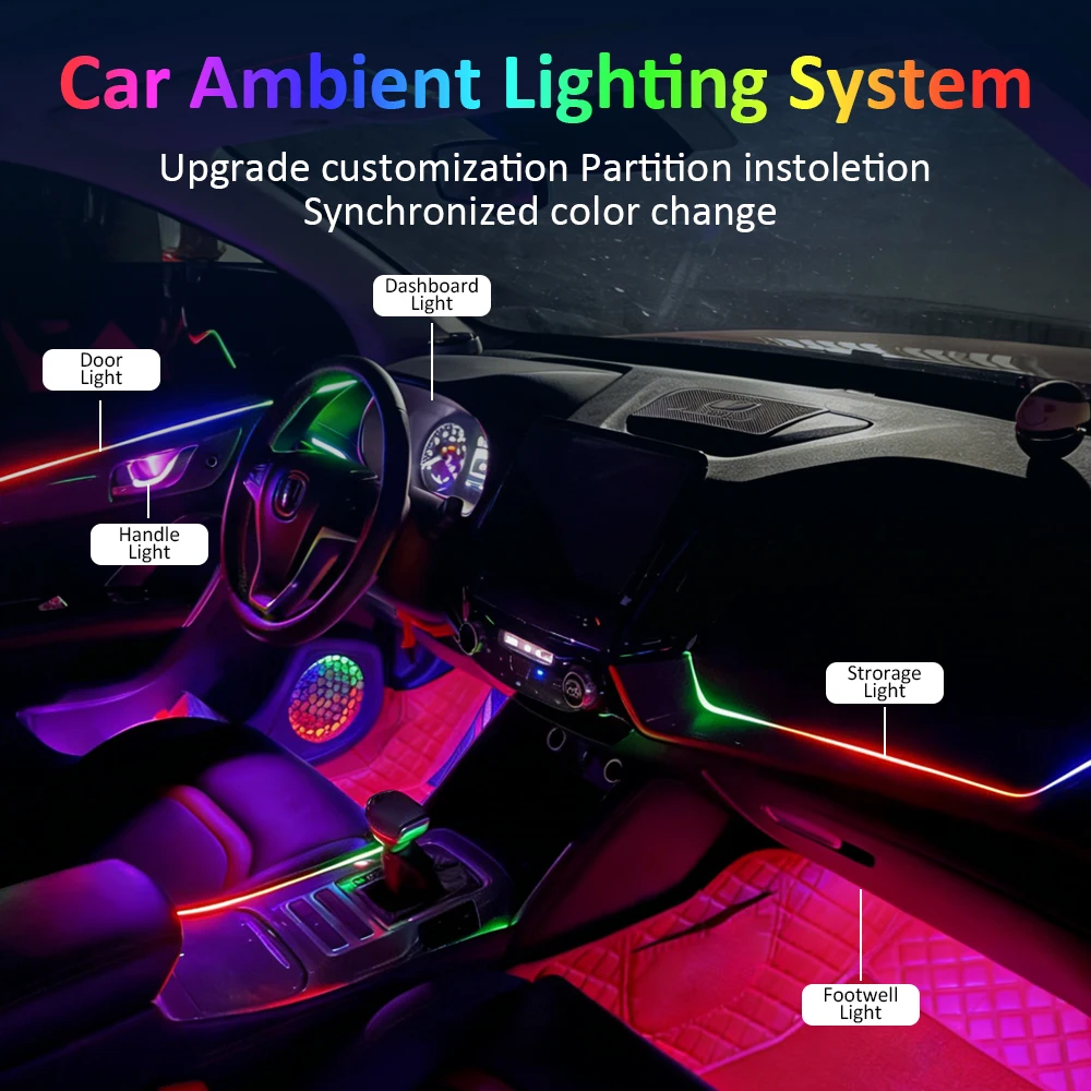 Car Dynamic Flowing Chasing 12V 10W Ambient Light Kit Interior LED Mood Lights Symphony Strip Lighting RGB Car Atmosphere