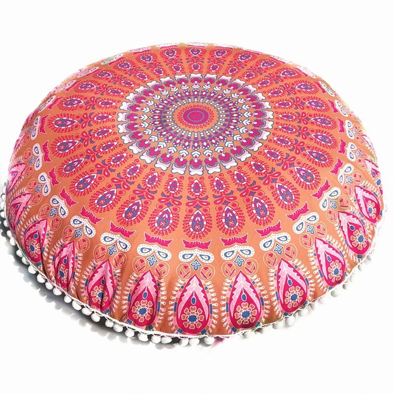 80cm Round Bohemian Mandala Floor Pillowcase Boho Meditation Seat Cushion Cover Pouf Case Retro Feather Printed Home Decor