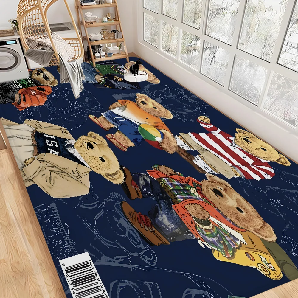 

Cute Teddy Bear Happy Floor Mat Rectangle Anti-slip Home Soft Badmat Front Door Indoor Outdoor Mat Welcome Doormat