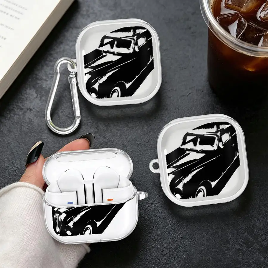 Cartoon Black Car Case For Samsung Galaxy Buds 4Pro 2Pro 3Pro 4 Pro 2 3 FE Live Clear Earphone Cases Cover With Hook