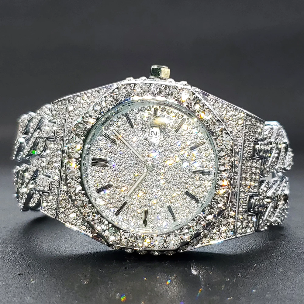 مثلج خارج ساعة للرجال الفاخرة الماس Watche الكوبية ربط سوار تصميم عصري كوارتز ساعات المعصم للرجل uhrenleri herren #1