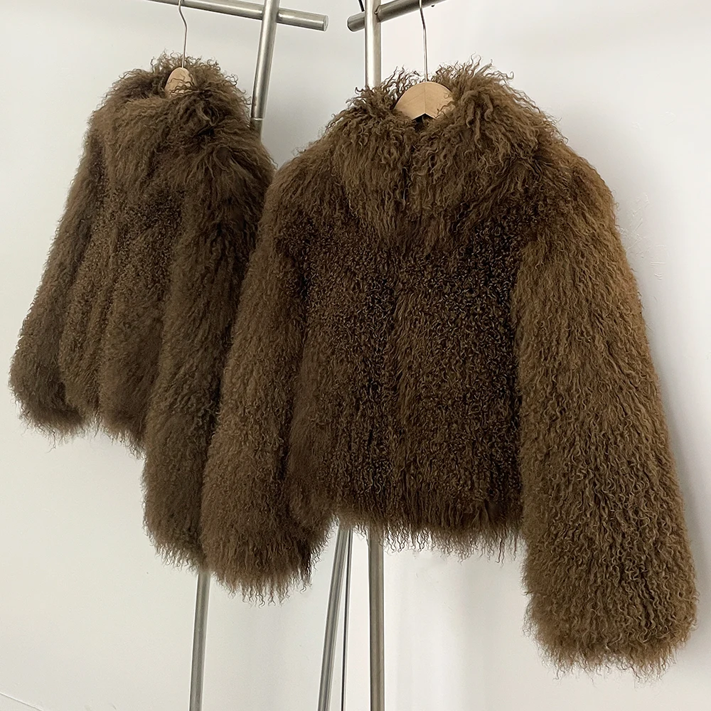 الواقع معطف الفرو المرأة ريال منغوليا الأغنام الفراء سترة الخريف الشتاء الإناث مصمم الأزياء سميكة الدافئة الفراء ملابس خارجية سيدة