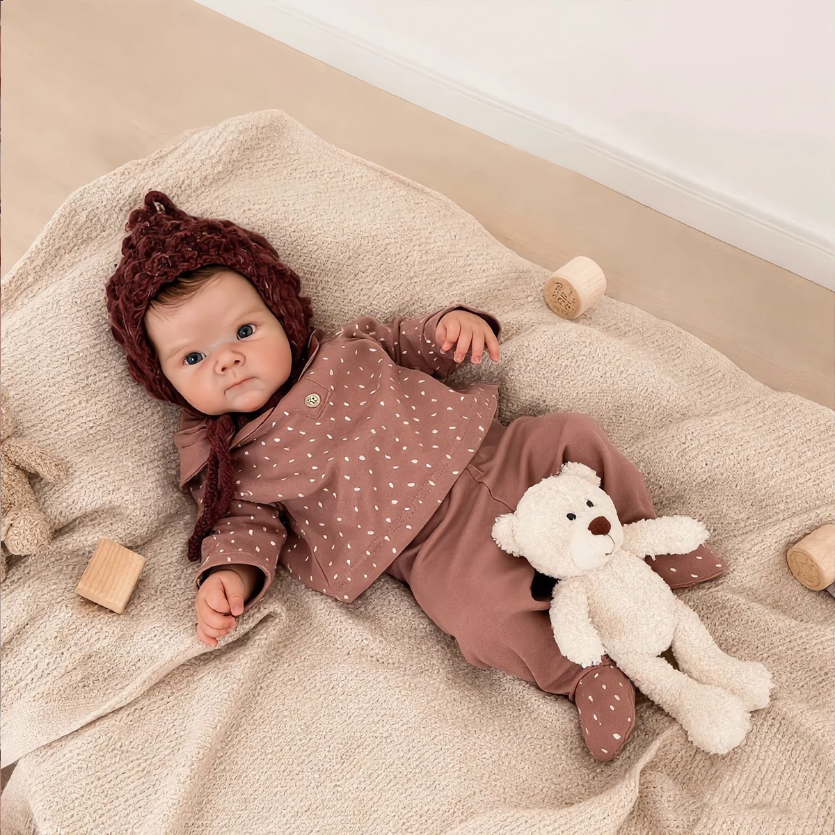 Poupée réaliste Reborn de 45 cm pour fille, entièrement en vinyle, avec des yeux ouverts, tenue à pois, poupée nouveau-né réaliste, cadeau pour enfants et collectionneurs