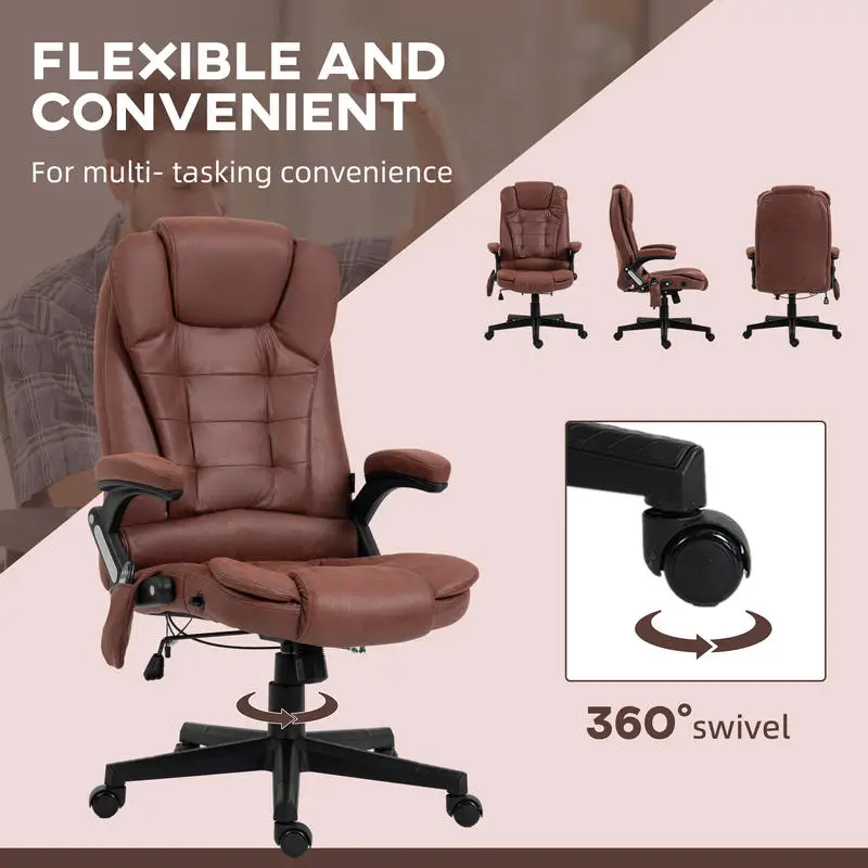 

HOMCOM 6 Point Vibrating Massage Office Chair with Heat, Microfiber High Back Executive Office Chair with Reclining Backrest, Padded Armrests and Remote, Red