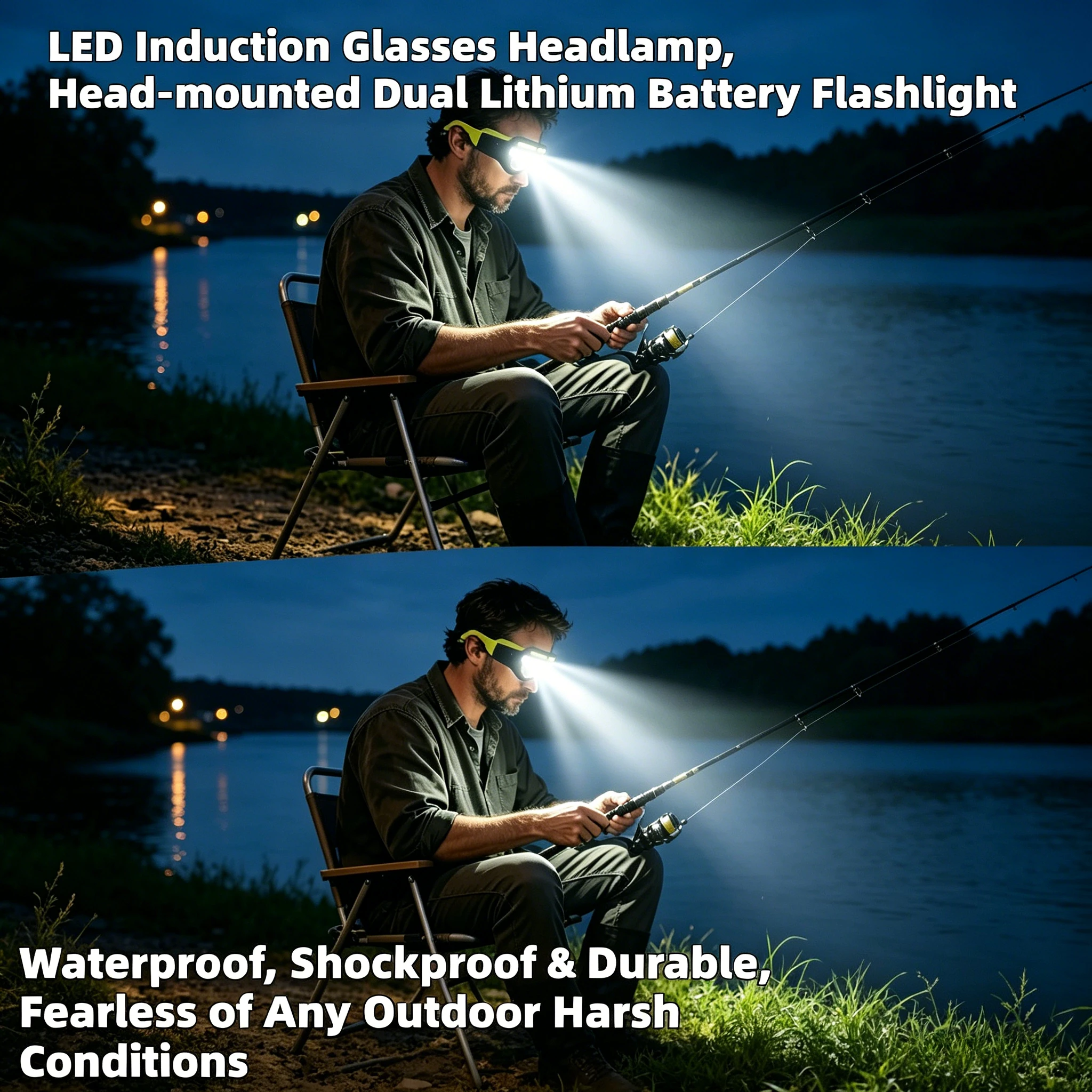 Induction LED Glasses Headlamp, Long-Lasting Hands-Free Head Light for Night Fishing & Repair