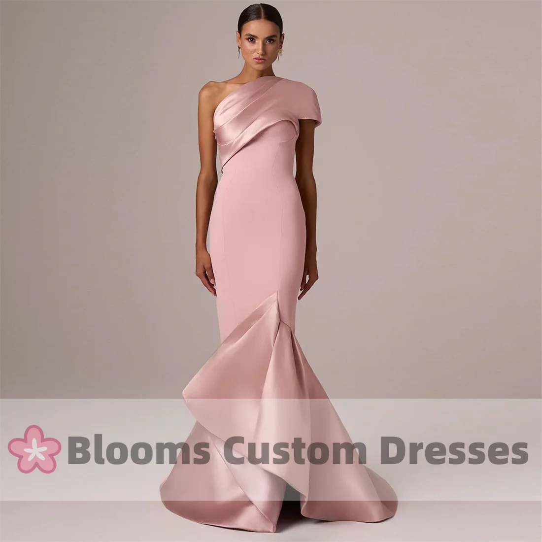 Customized One-shoulder Crepe and Satin Evening Dress 2024 Simple Cocktail Prom Dress Mermaid Modern Elegant Formal Party Gown