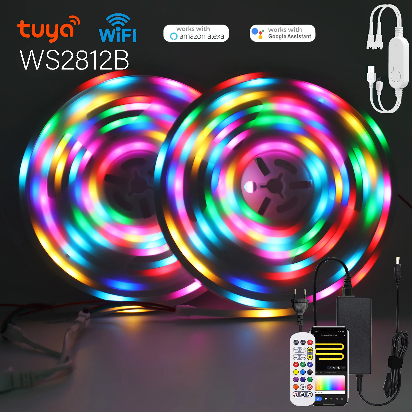 

Tuya Smart WS2812B RGBIC Neon LED Strip Light DC5V Dream Color Remote WiFi APP Control 6X12MM Outdoor Waterproof Neon Rope Light