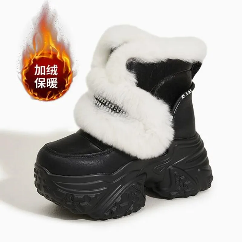 Warm Fur Snow Boots for Women New 2026 Winter Outdoor Furry Shoes High Platform Leather Sneakers Fashion Plush Ankle Short Boots