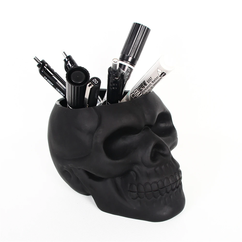 New Skull Small Flower Pot Makeup Brush bucket Skull Halloween Party Decorations Supplies Office Organizer Accessory Props Gift