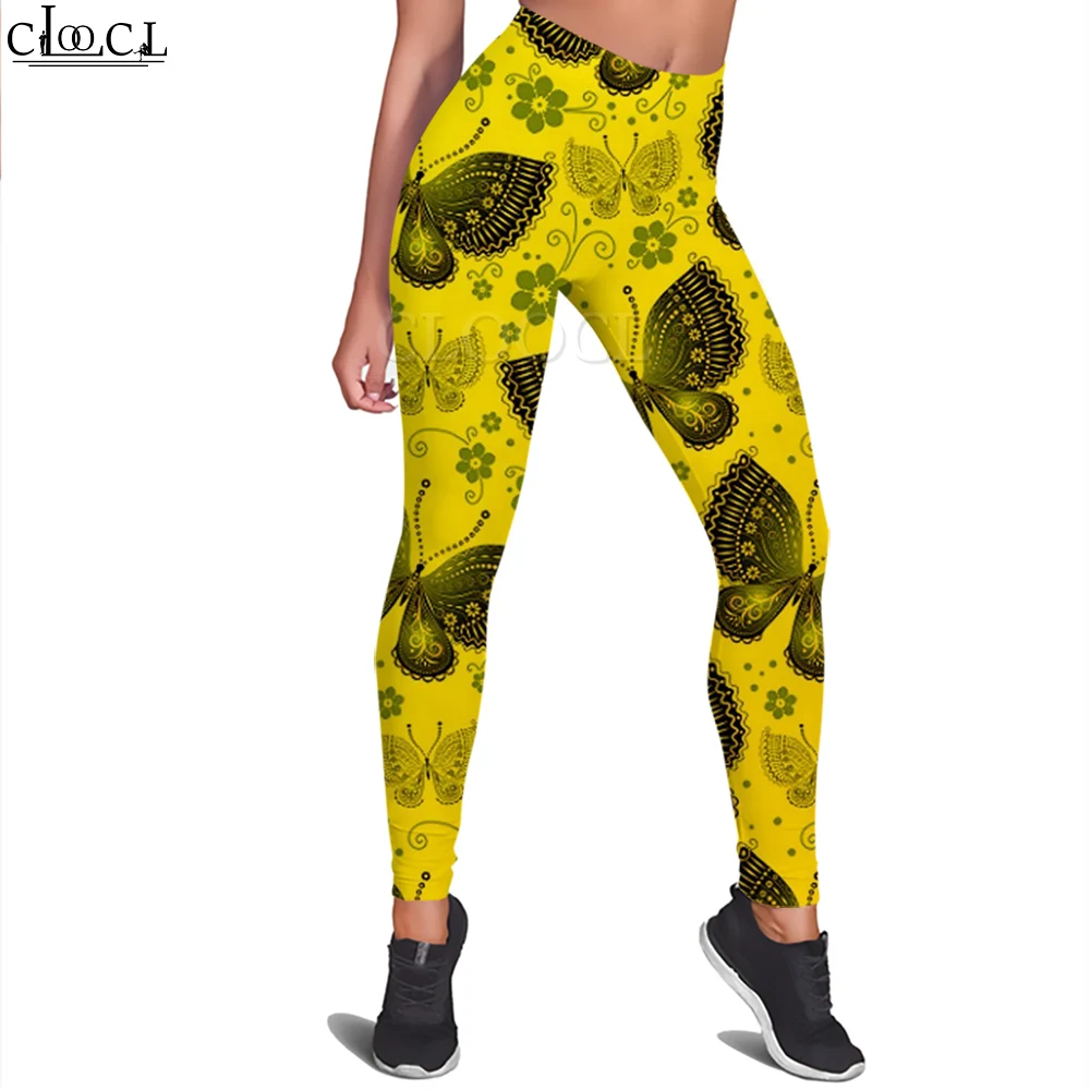 CLOOCL New Casual Elegant Women Yellow Legging Butterfly Pattern 3D Printed Trousers for Female Gym Workout Stretch Yoga Pants