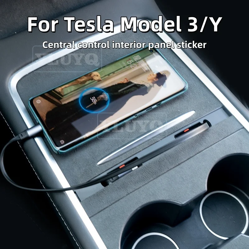 

Защитная пленка из замши для центральной консоли Tesla 3/Y, зарядное устройство для расширения портов автомобиля, выдвижной кабель для передачи данных, автомобильные аксессуары