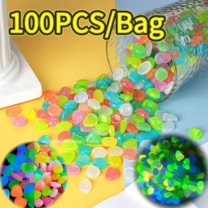 

100 шт. светящиеся в темноте камешки, светящиеся камни из смолы для пейзажа, садовых дорожек, горшечных растений, парков, декора аквариума