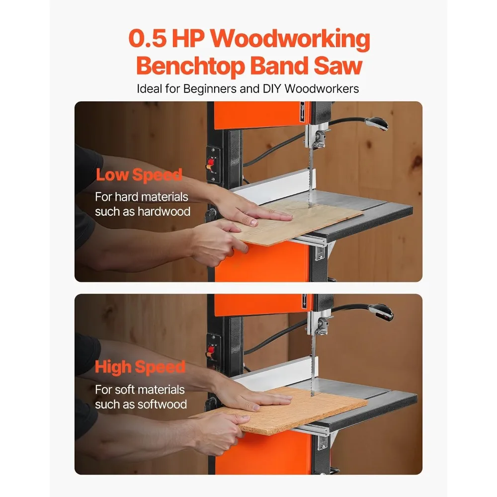 Band Saw, 10-Inch, Two-Speed Benchtop Bandsaw with 373W 1/2 HP Motor, 6 in Max Cutting Height, 13.2 x 13.4 in Cast Iron Ta