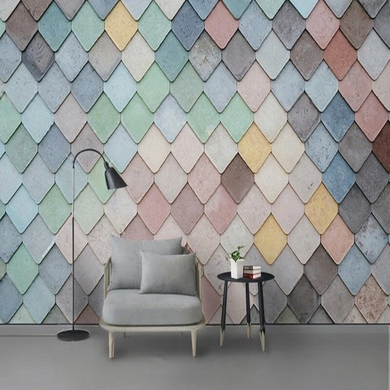 Modern Minimalist Geometric Square Hand-Painted Colorful Creative Art Abstract Bedroom Coffee Shop Background Wall