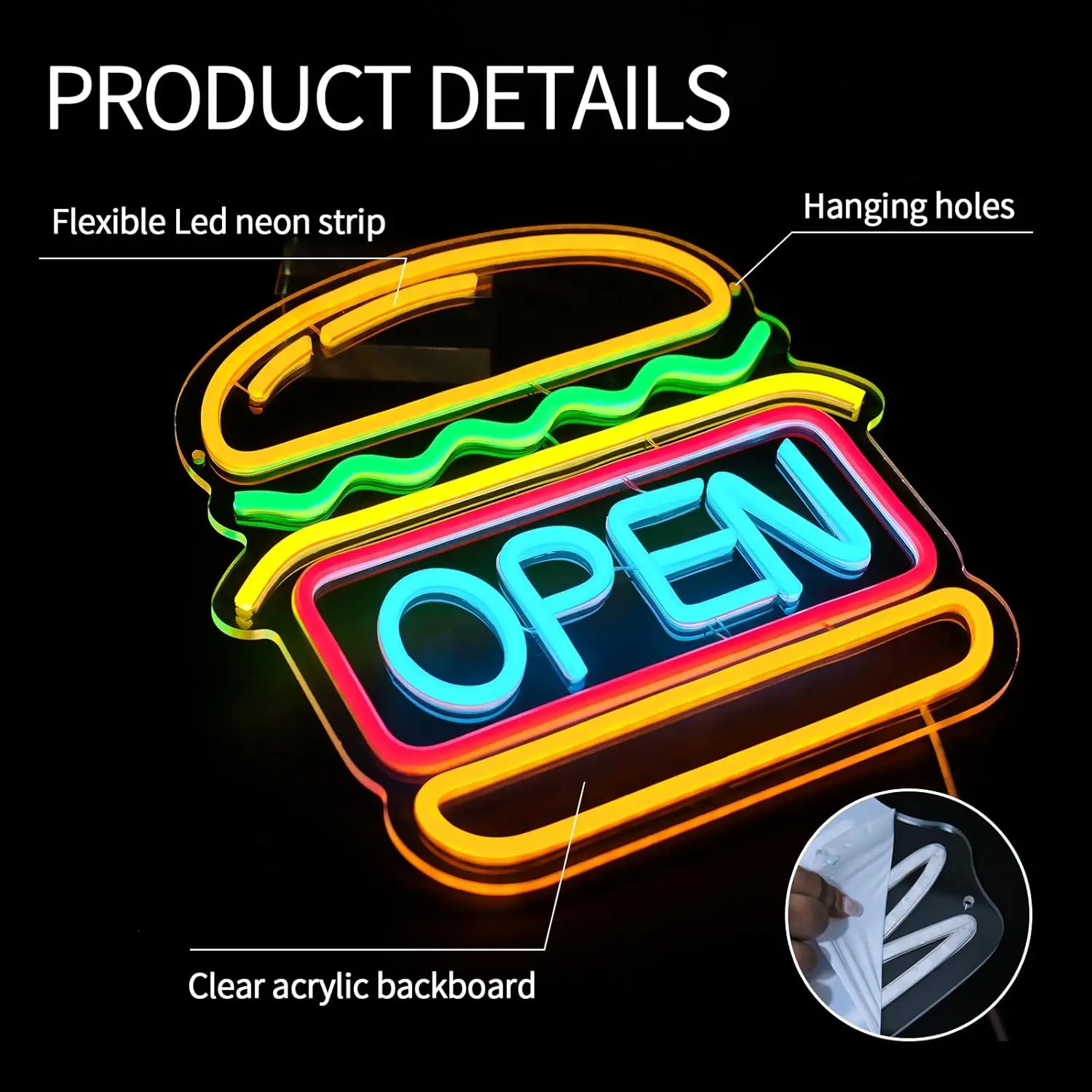 Burgers Open Neon Sign For Wall Decor Led For Business Food Neon Light Room Decor For Bar Party Snack Shop Restaurant Gift