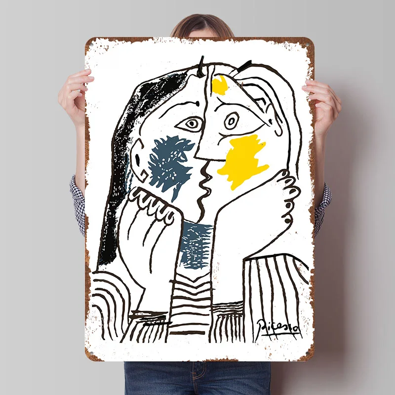 The Kiss By Pablo Picasso Tinplate Poster Customized Wall Art Vintage Metal Signs Retro Tin Plaque for Home Decoration Luxury