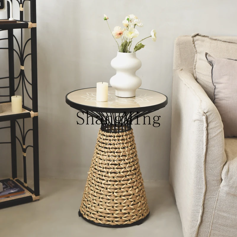 

CL round sofa wabi-sabi wind paper rope weaving living room small coffee table balcony tea table simple homestay corner table