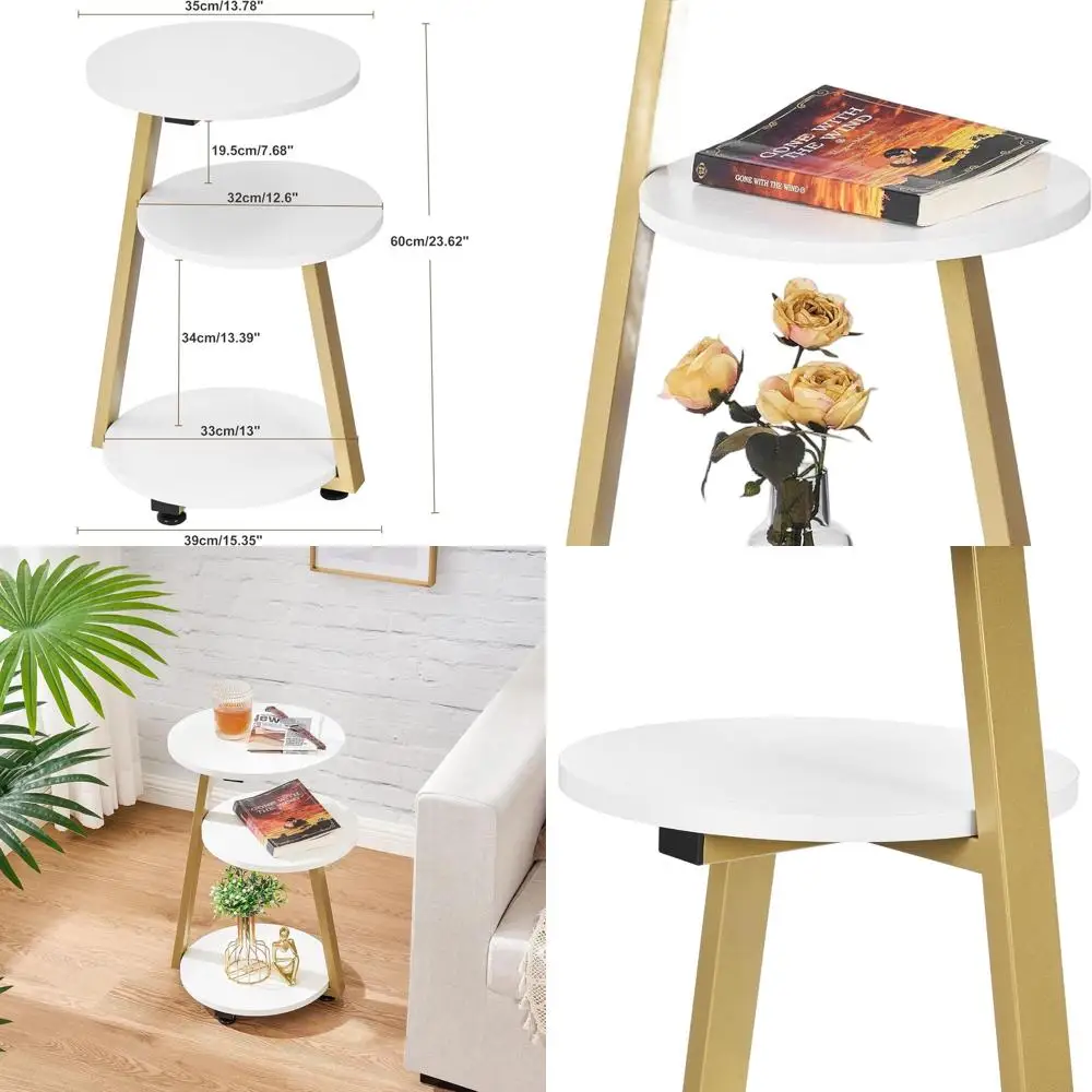 

Трехуровневый акцентный столик в металлическом каркасе, прикроватная тумбочка из белого золота для гостиной и спальни KTZ41M