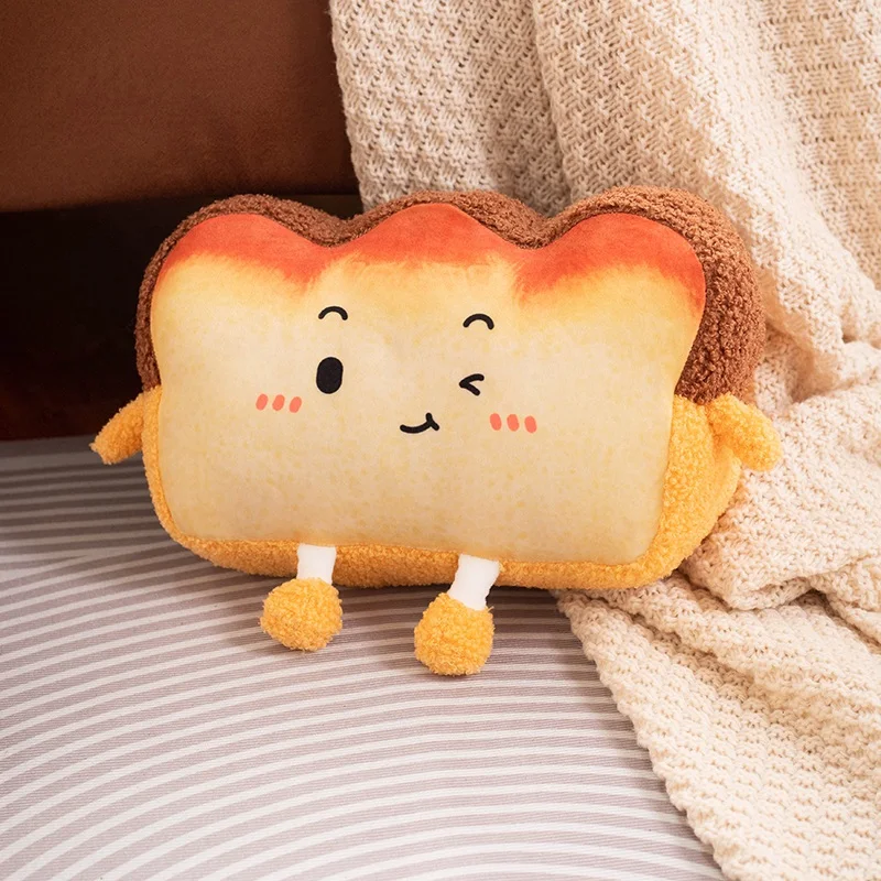 Plush Toast Bread Pillow Kawaii Food Toast Soft Doll Winter Hand Warmer Home Decoration Cushion Kids Toys Birthday Gift