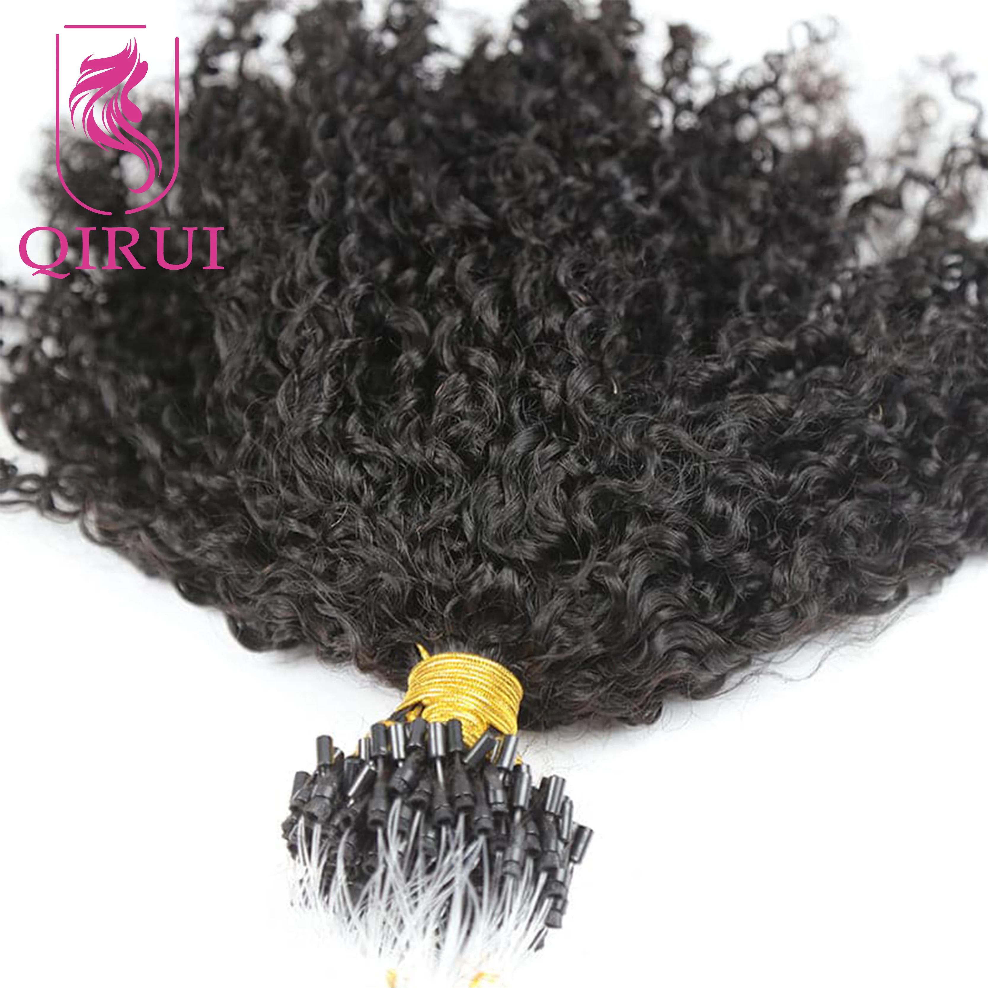 Microlink Curly Human Hair Extensions For Black Women Burmese Micro Loop Ring Human Hair Extensions Kinky Curly