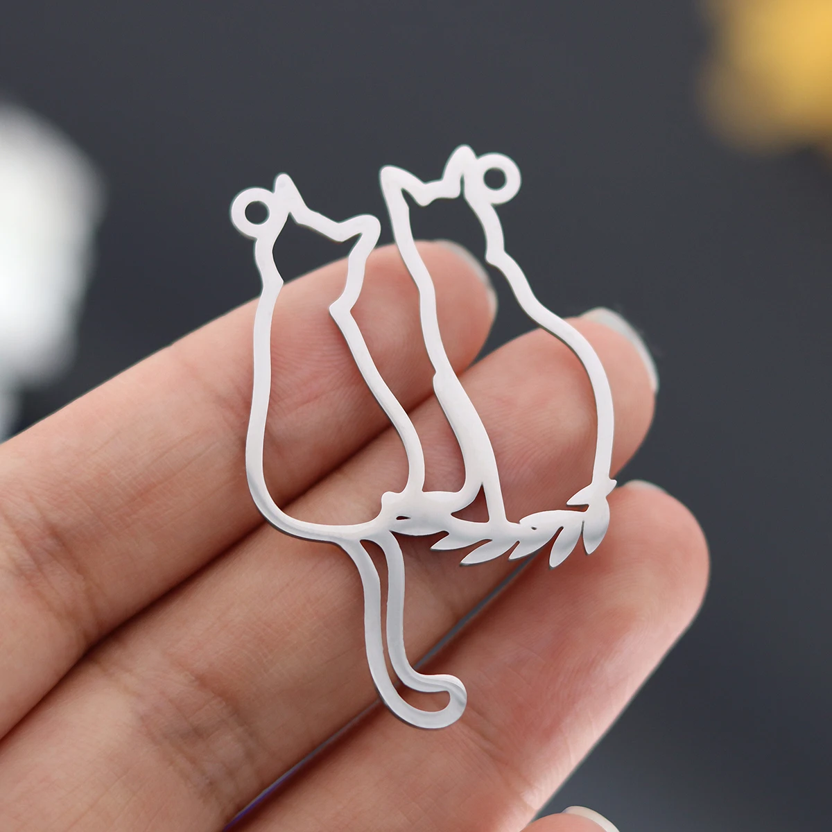 3pcs/lot Stainless Steel Silhouette Two Cats Animal Charms For Making DIY Jewelry Pendant Necklace Earrings Women Crafts