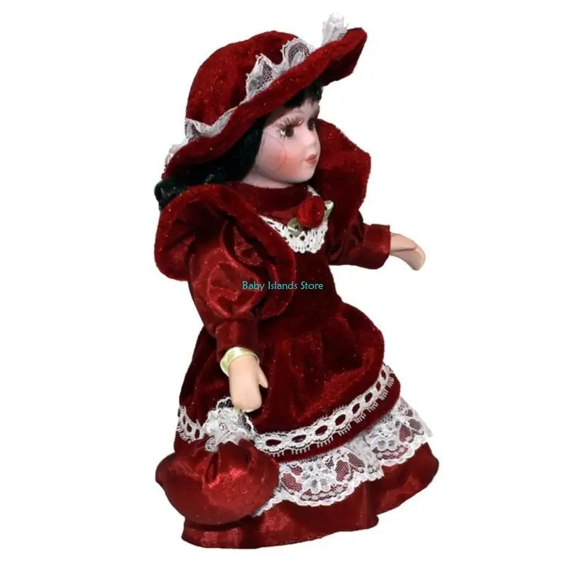 

K92D Victorian Porcelains Doll Princesses Reborns Doll with Gown Rural Home Decorative Ceramic Doll Holiday Party Table Decors
