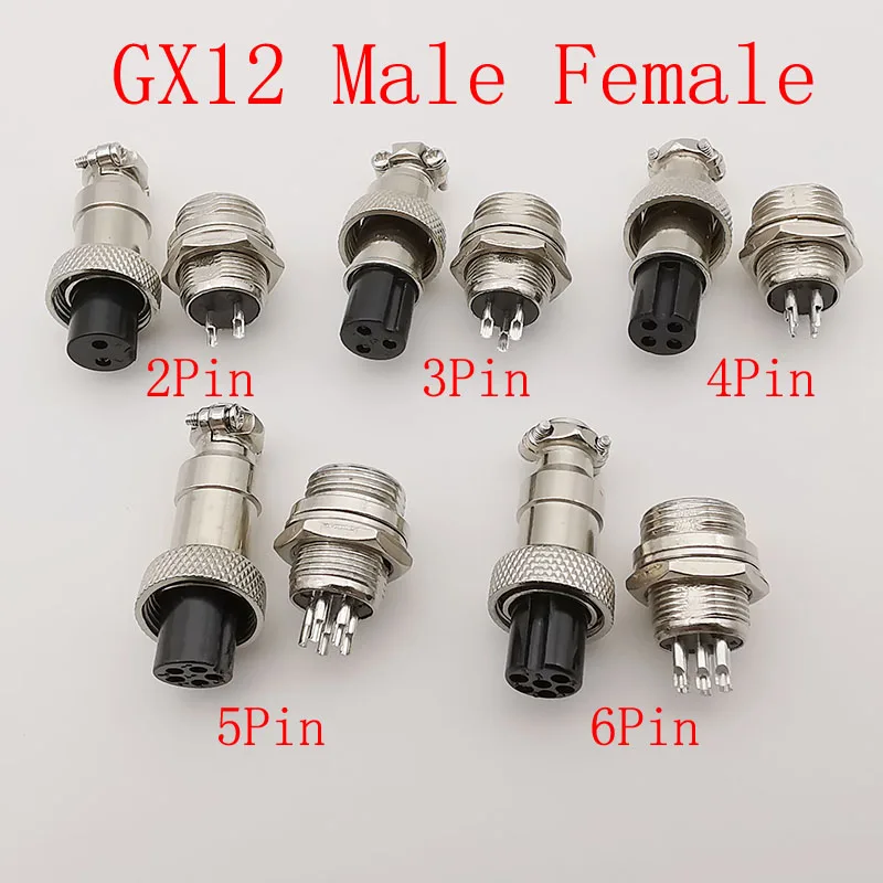 2/5Pairs GX12 2/3/4/5/6 Pin Male Female Docking Aviation Plug Socket Circular Connector GX-12 Aviation Plugs Panel Connectors