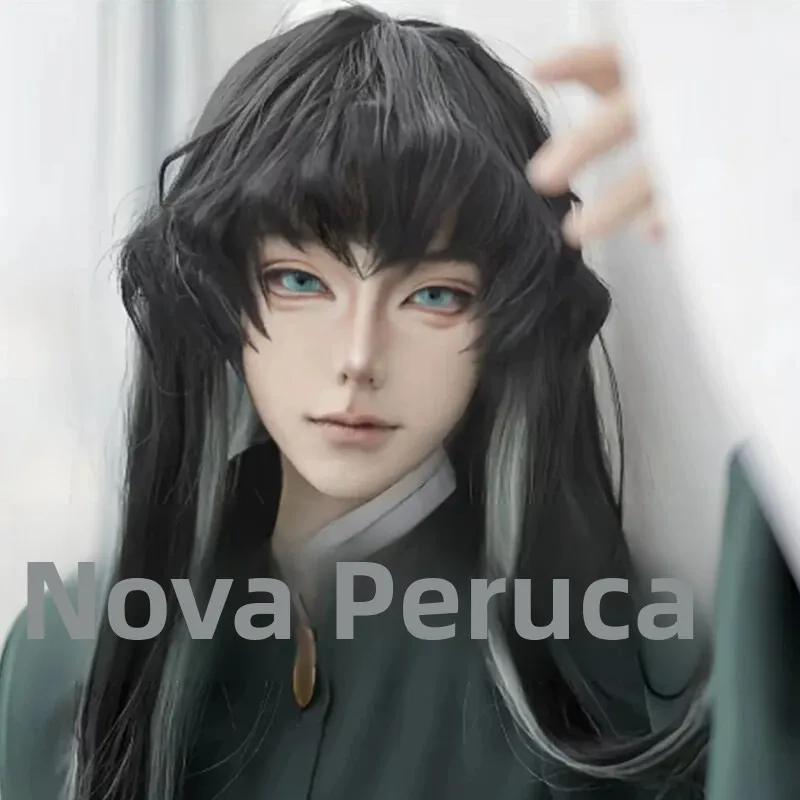 gradual-color-change-cosplay-wig-hair-styling-ghost-slayer-anime-role-playing-black-grey-gradient-fake-hair-accessory
