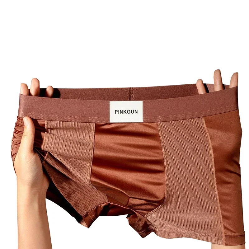 4 Pcs Light Luxury Cool Feeling Men's Underwear Summer Thin Underpants Breathable Antibacterial Panties Mesh Flat-angle Pants image 3
