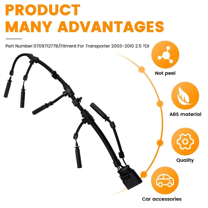 New-2X Car Glow Plug Bridge Wiring Harness 070971277B For VW Transporter 2003-2010 2.5 TDI