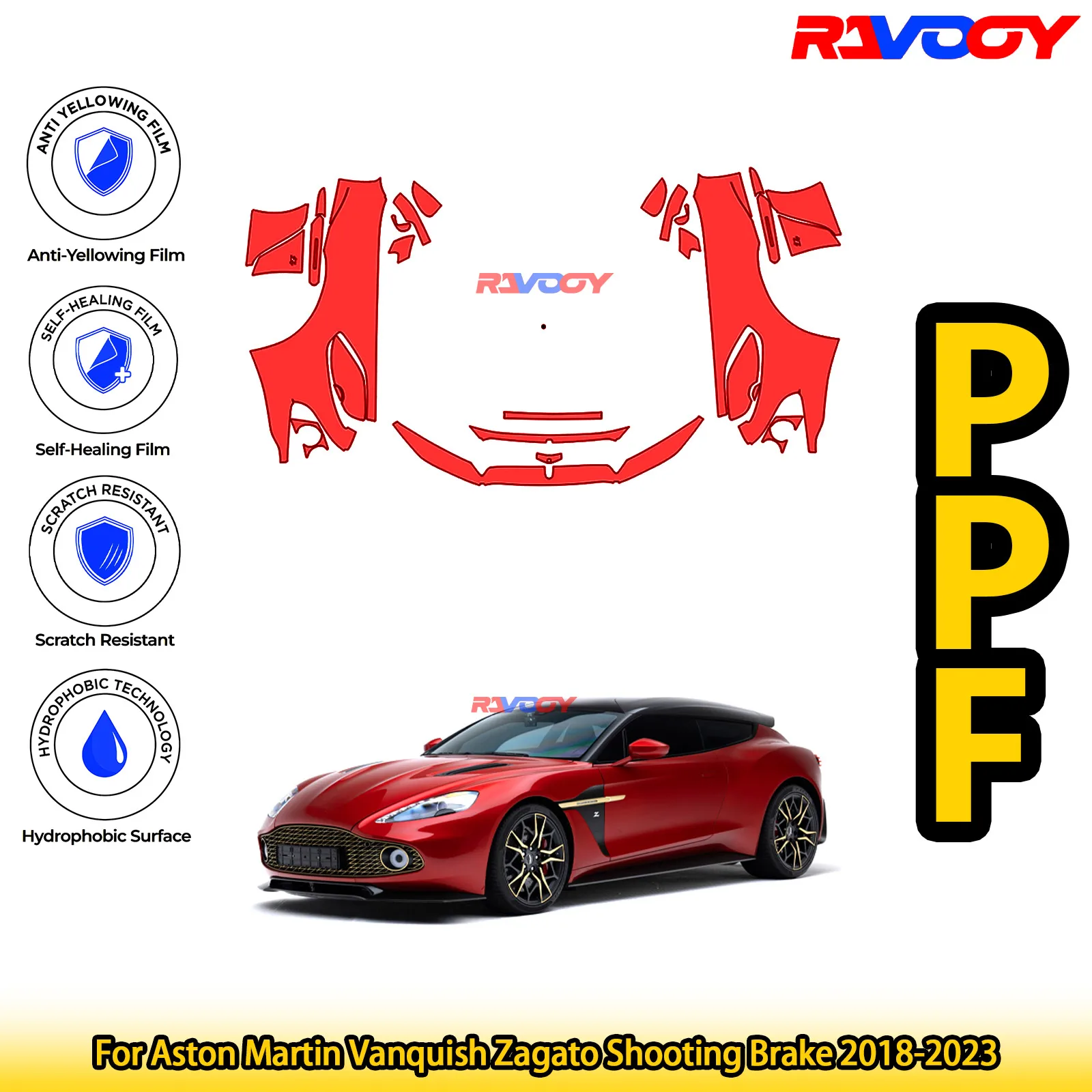 

For Aston Martin Vanquish Zagato Shooting Brake 2018-2023 Glossy Matte Black Precut front PPF Kit Paint Protection Film