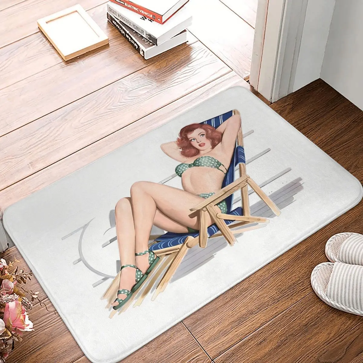 Pin Up Girl Kitchen Non-Slip Carpet In Bikini On Deck Chair Bedroom Mat Welcome Doormat Floor Decoration Rug